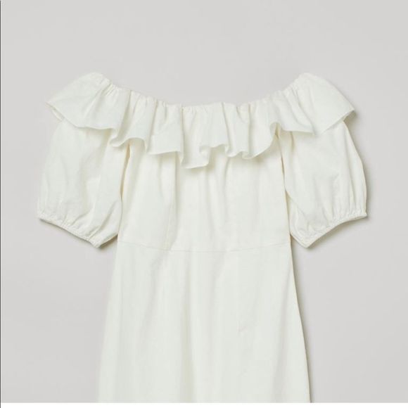 H&M White Flounce Sleeve Off-The-Shoulder Linen Mini Dress - Picture 4 of 10